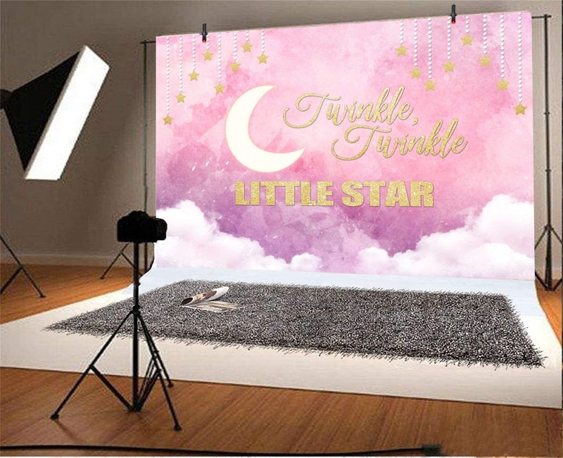AOFOTO 5x3ft Twinkle Twinkle Little Star Backdrop Pink Sweet Baby Shower Background Moon Clouds Gender Reveal Baby Girl Kid Birthday Party Decorations Infant Newborn Photography Studio Props Vinyl - Image 2